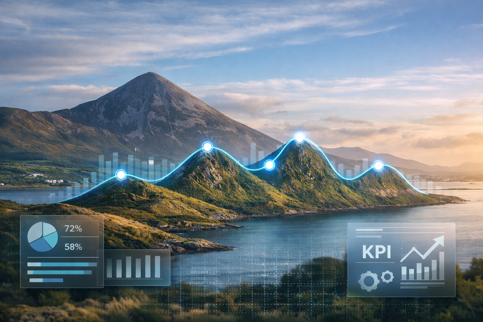 Croagh Patrick inspired mountain landscape shaped like a data line graph